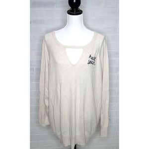 Torrid Womens Sweater Size 2 Ivory Hell Yeah‎ Cutout Neck Sweater 2X New